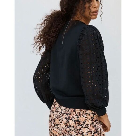 Anthropologie Othilia Imogen Women’s Small Black Eyelet Pullover Long Sleeve Top - Picture 2 of 11